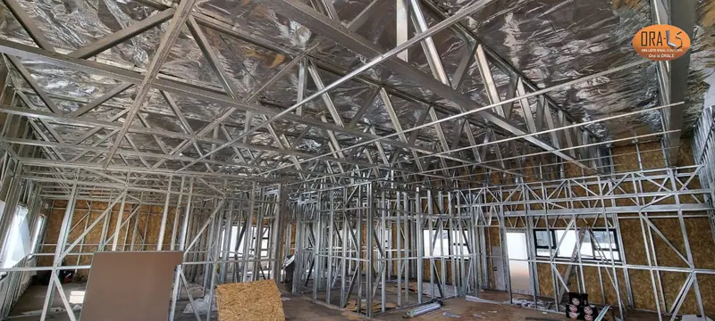 Residential house interior wall frames using ORALS-supplied structural systems and materials